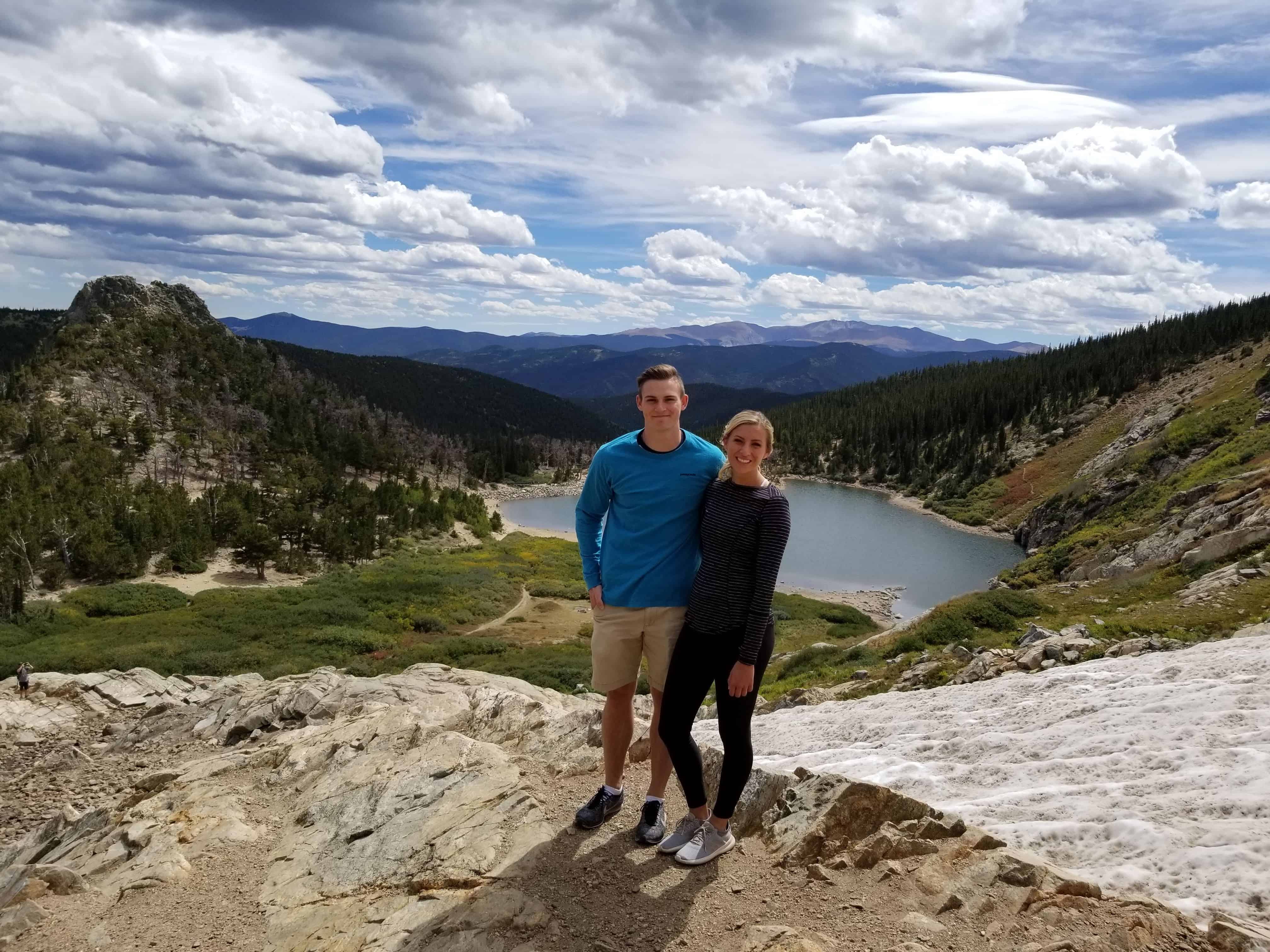 posing at St Mary's glacier - a hike in colorado from our first trip together